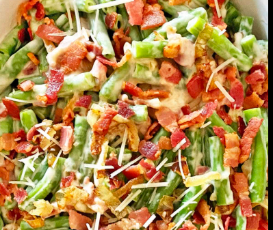 Keto Creamy Green Bean Bacon Parmesan Casserole
